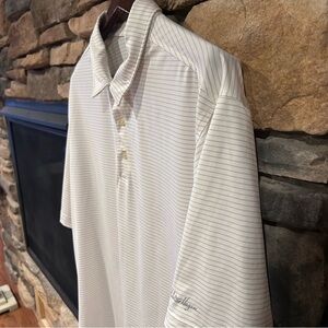 Walter Hagen White Polo with gold‎ stripes Shirt Classic Style.